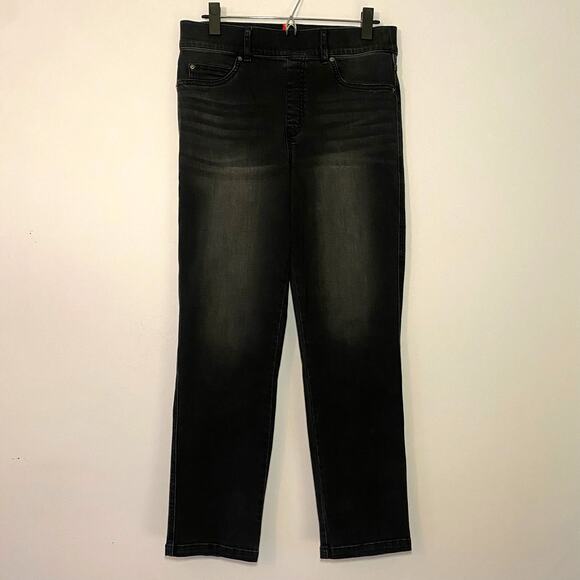 Spanx Women's size Medium Straight Leg Pants Vintage Black Ankle Denim Preppy - Picture 2 of 11